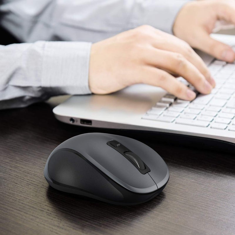 WisFox 2.4G Wireless Mouse for Laptop, Ergonomic Computer Mouse with USB Receiver and Type-C Adapter, 3 Adjustable Levels, 6 Button Cordless Mice for Windows Mac PC Notebook (Grey and Black) - Image 2